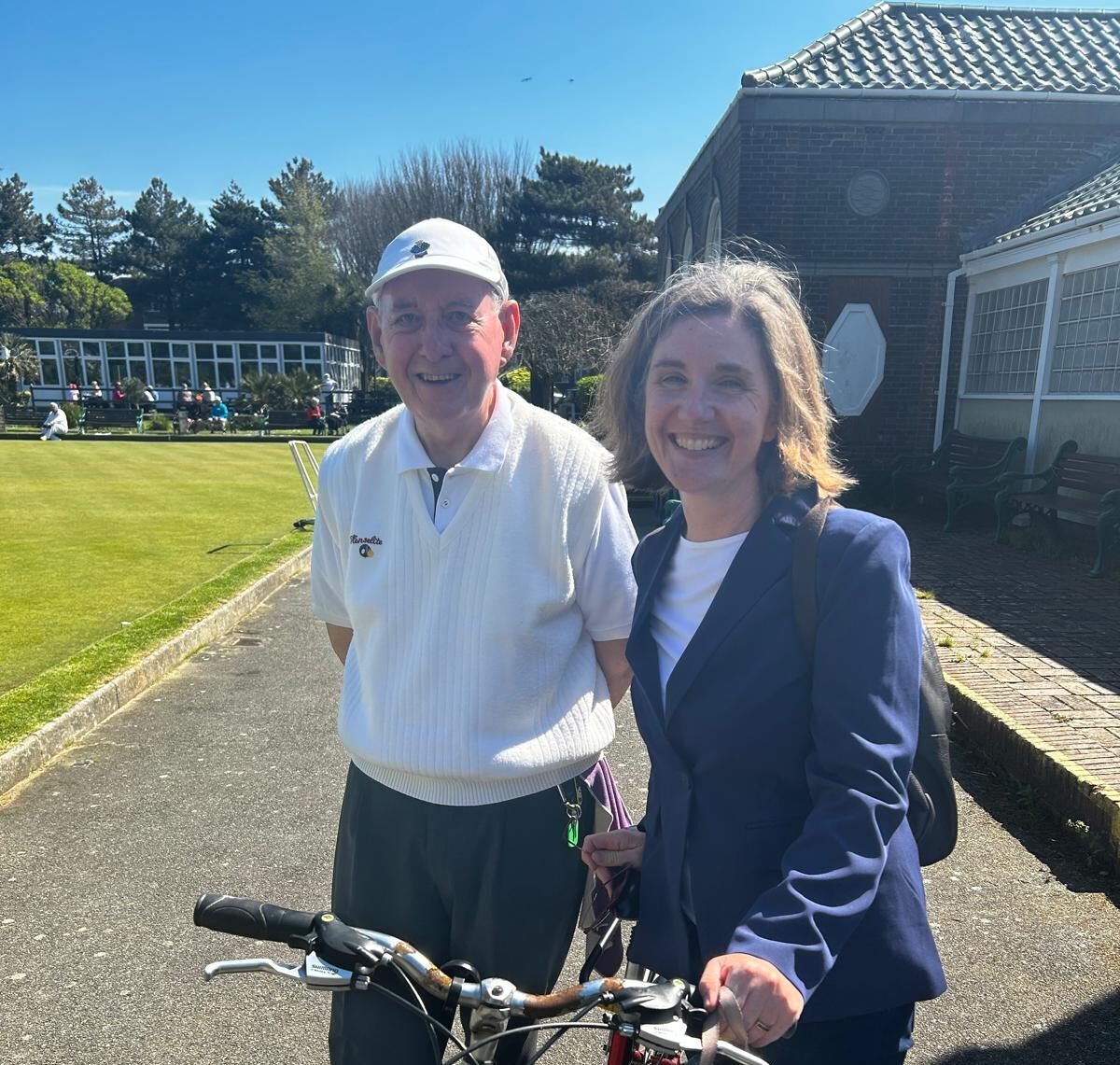 Beccy joins members of Marine Gardens Bowling Club to hear their Tory pensions fears